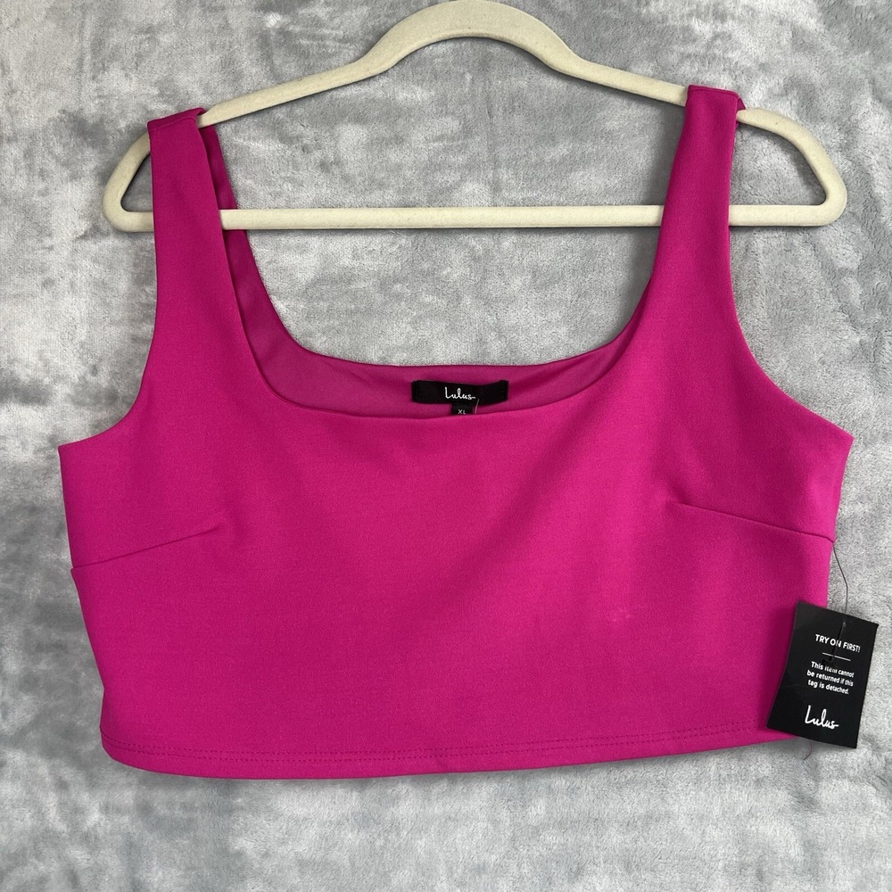 LULUS Tank Cropped Top XL Perfect Square Neck Hot Pink Strap